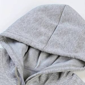 Gri Kalın İçi Polarlı Pepagerma Baskılı Oversize/Geniş Kalıp Kapüşonlu Basic Örme Sweatshirt - Görsel 3