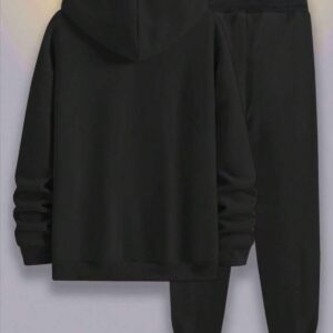 Siyah Erkek Oversize Basic Kapüşonlu Paçası Lastikli Beast Moda Baskılı Pamuklu Eşofman Takımı - Görsel 3