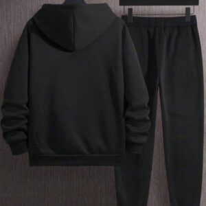 Siyah Erkek Oversize Basic Kapüşonlu Paçası Lastikli Beast Moda Baskılı Pamuklu Eşofman Takımı - Görsel 10