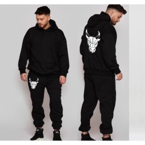 Erkek Gri Dikey Oversize Eşofman Takımı - Görsel 4