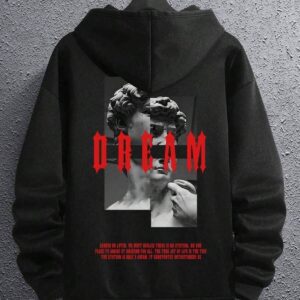 Beyaz Erkek Kalın İçi Polarlı Dream Baskılı Oversize/Geniş Kalıp Kapüşonlu Basic Örme Sweatshirt - Görsel 8